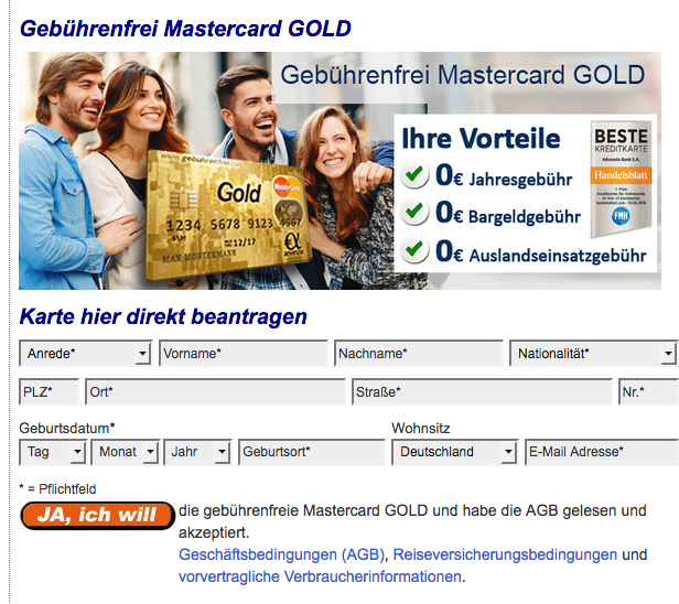 No Fee Mastercard Gold Deposit Account Advanzia Bank S A