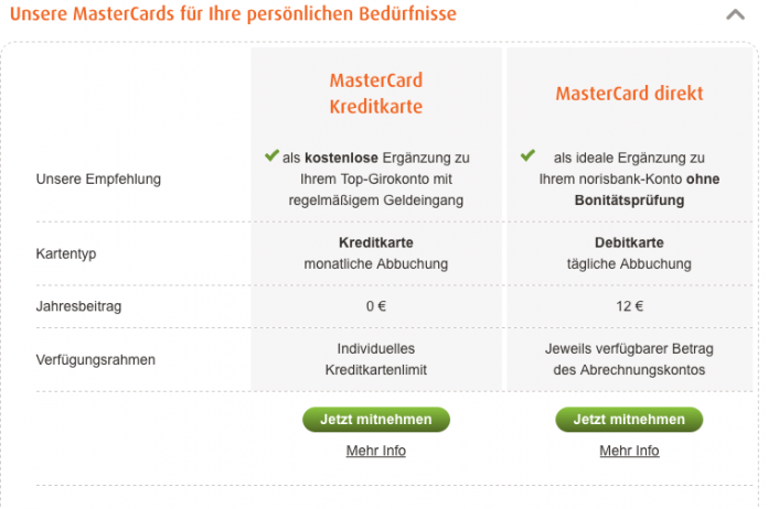 Norisbank Kreditkarten im Vergleich: Gebühren, Leistungen, Vor ...